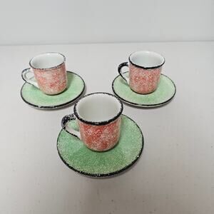 Studio Nova  BF071 Handpainted Vintage Pottery Cup and Saucer - set of 3